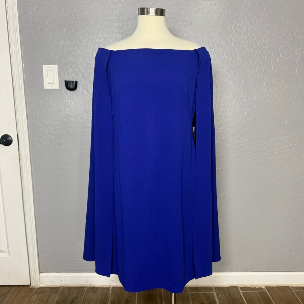 Adrianna Papell Women's Off Shoulder Cape Dress, Dark Blue Violet, 12